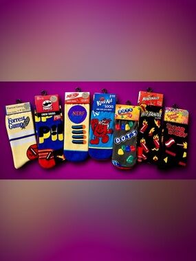 Novelty Crew Socks  Gift Set - 8 Pair Kool Aid Nerf Pringles Sugar Daddy Tamales